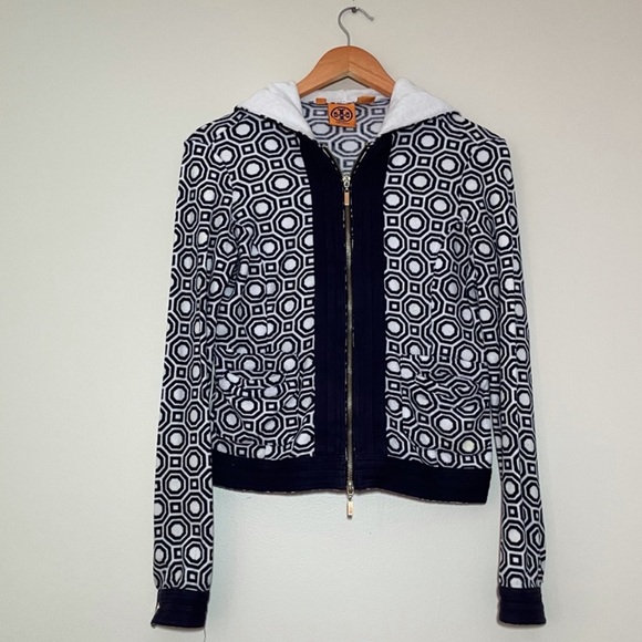Tory Burch Terry Cloth Zip Up Hoodie - Picture 1 of 8